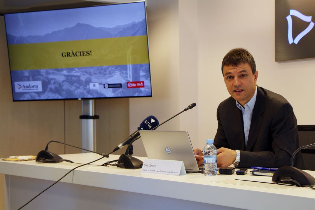 El director de Producte i Nous Projectes d'Anorra Turisme, Enric Torres, durant la roda de premsa celebrada aquest dissabte.