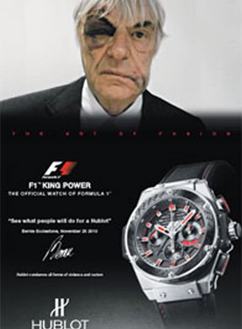 Publicidad de Ecclestone del reloj Hublot