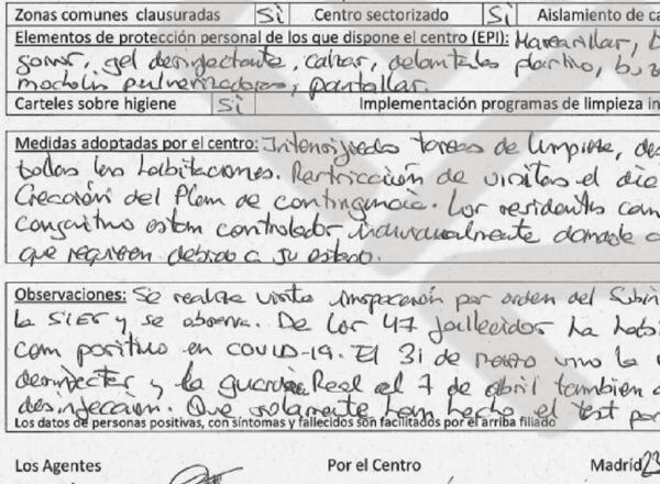 Fragmento de una de las actas policiales a las que ha tenido acceso la Cadea SER tras una inspección a una residencia de Madrid.