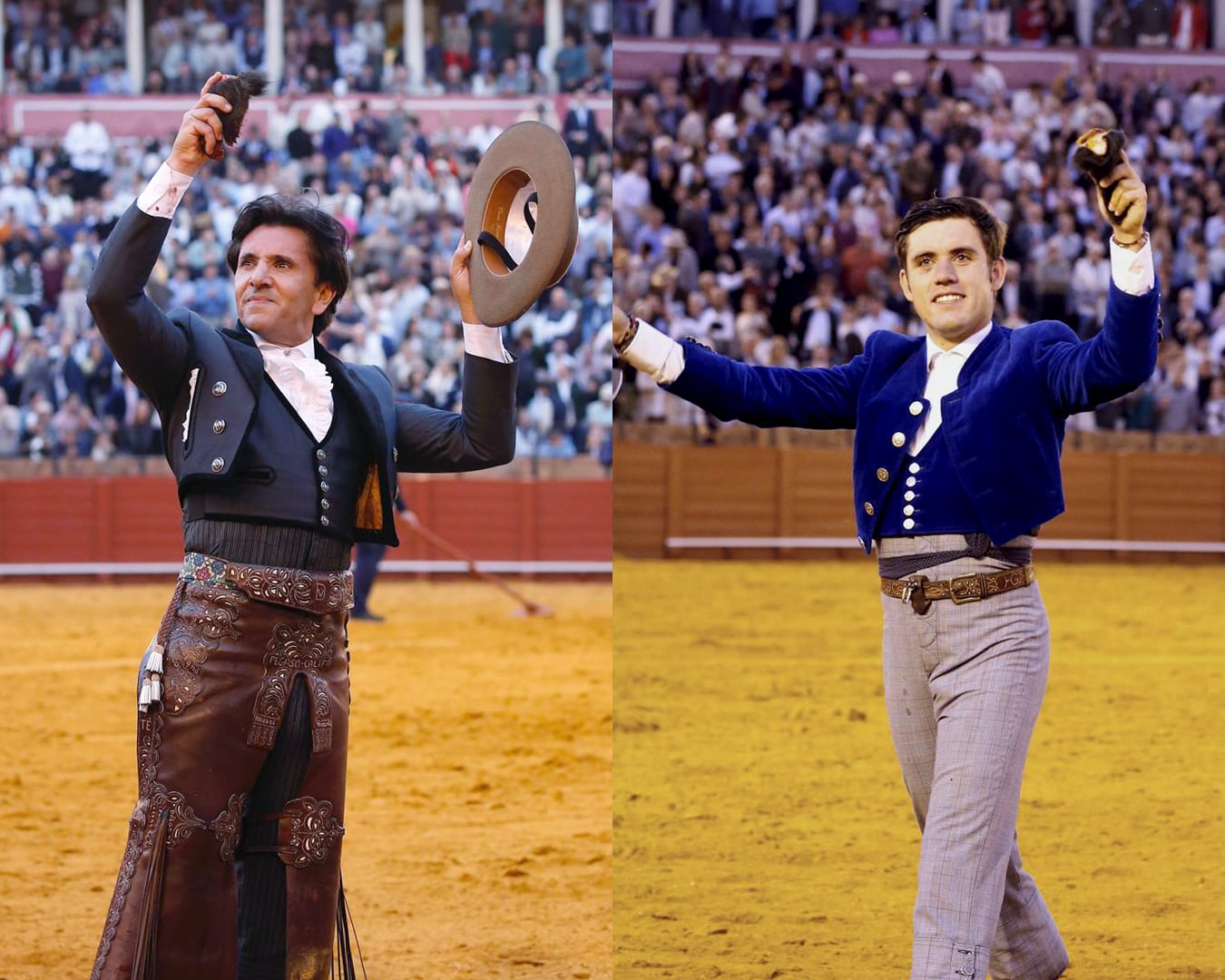 Diego Ventura, a la izquierda, y Guillermo Hermoso de Mendoza cortaron una oreja cada uno en el festejo de rejones de la Feria de Sevilla