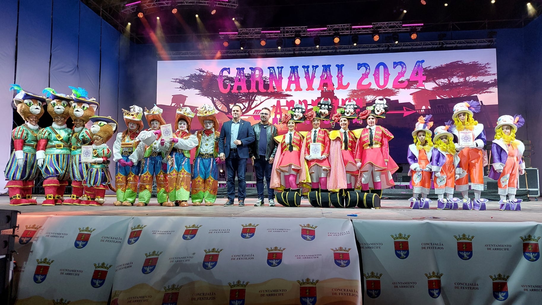 Las cuatro murgas participantes en el concurso infantil del Carnaval de Arrecife 2024.