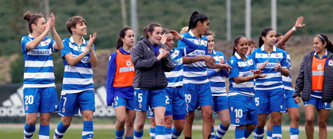 Jugadoras del Deportivo celebran la victoria 3-4 este domingo frente al CD Tacón en la jornada 22 