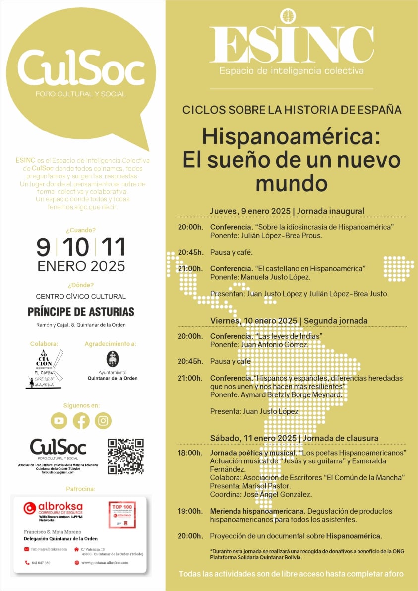 Programación de las jornadas sobre Hispanoamérica en Quintanar de la Orden