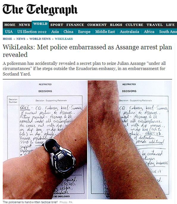 La foto en la que aparecen los planes para Assange de la policía británica capturada por el &#039;The Telegraph&#039;