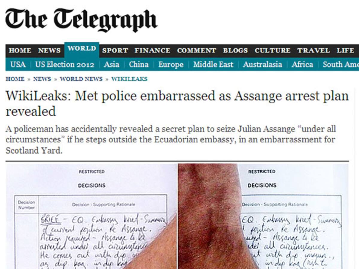 Un policia británico desvela "accidentalmente" los planes para Assange