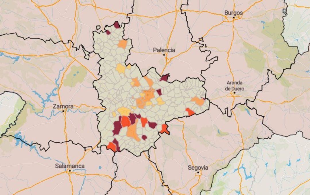 La mayoría de municipios, en color gris, lo que significa riesgo bajo