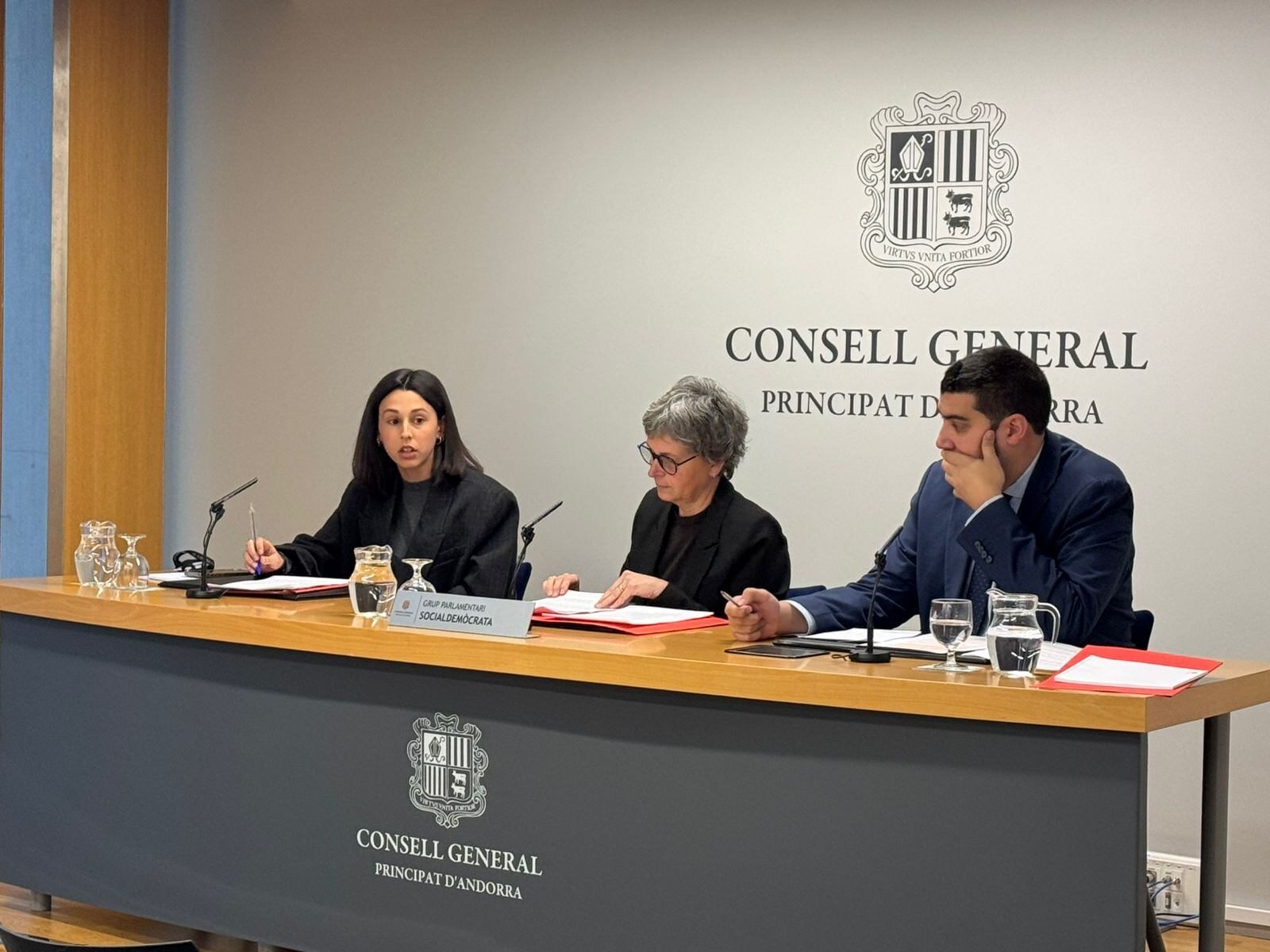 Els consellers generals socialdemòcrates, Susanna Vela, Pere Baró i Laia Moliné