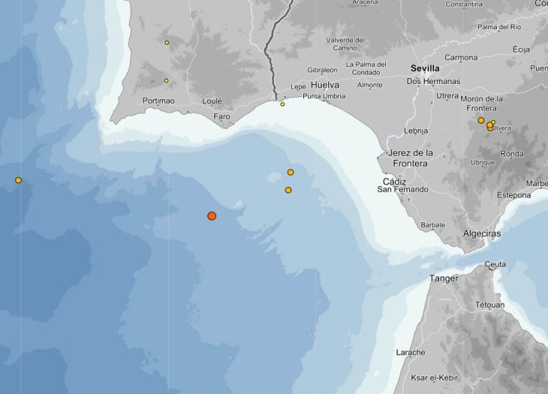 Mapa de movimientos sísmicos en el área de Cádiz en los últimos diez días