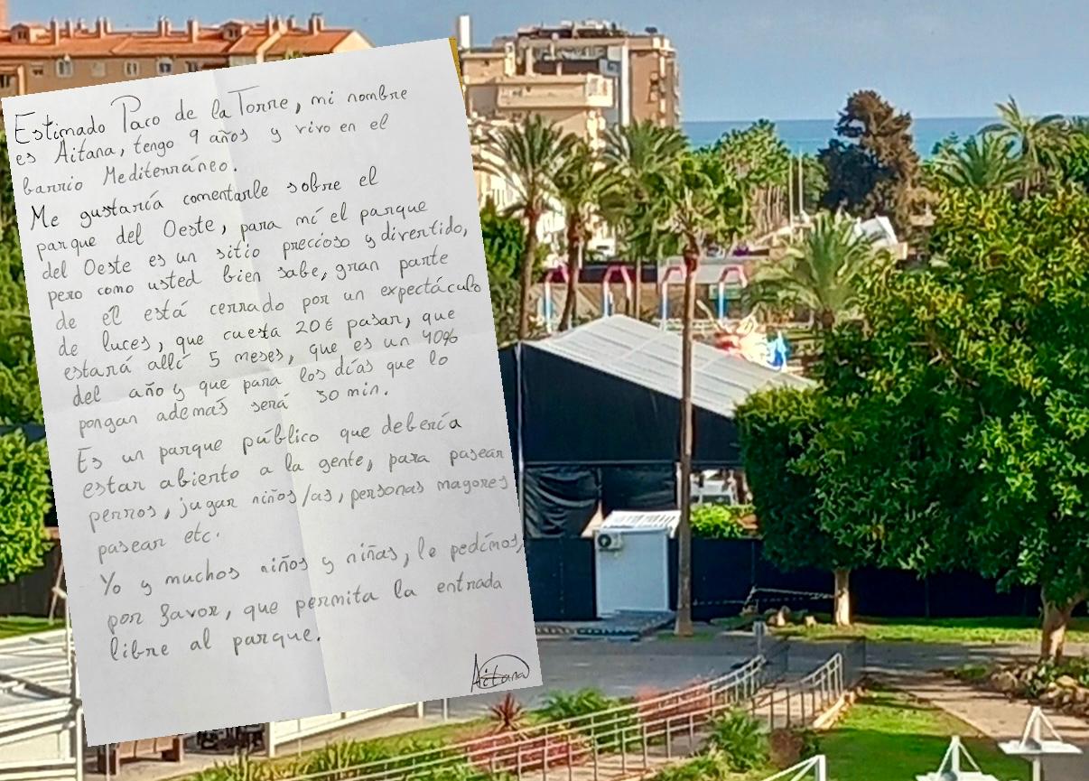 La carta que la pequeña Aitana, de nueve años, ha enviado al alcalde de Málaga