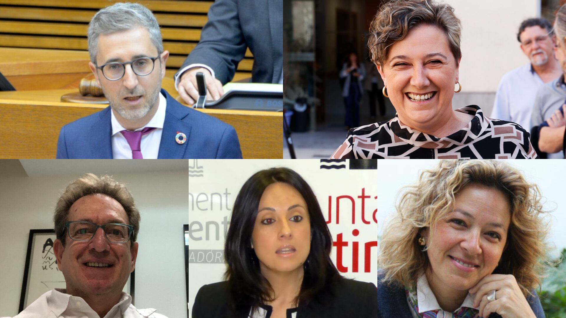 Los nuevos consellers Arcadi España (Hacienda), Raquel Tamarit (Educación), Miguel Mínguez (Sanidad), Rebeca Torró (Política Territorial) y Josefina Bueno (Universidades)