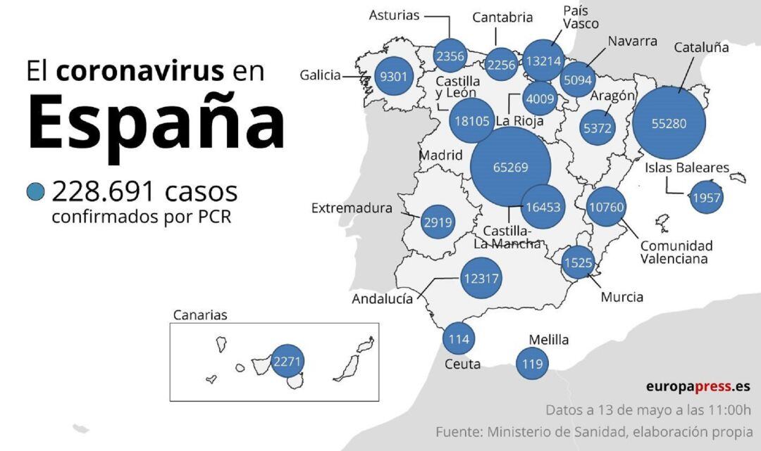 Mapa del coronavirus en España