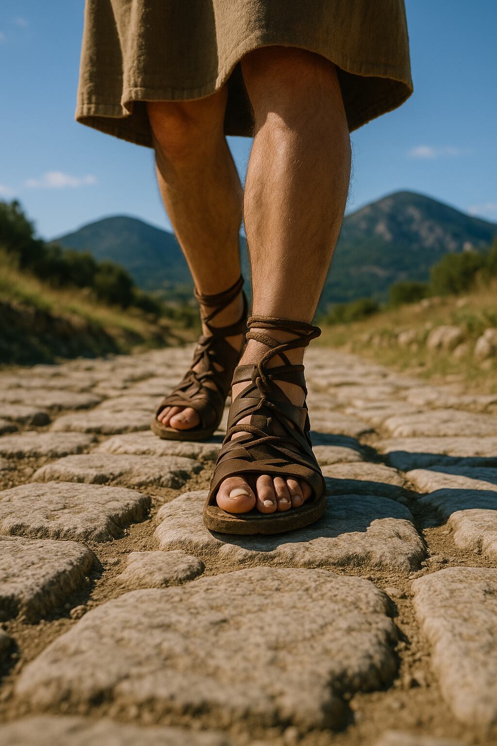 Caminando sobre una calzada romana (generada con IA)