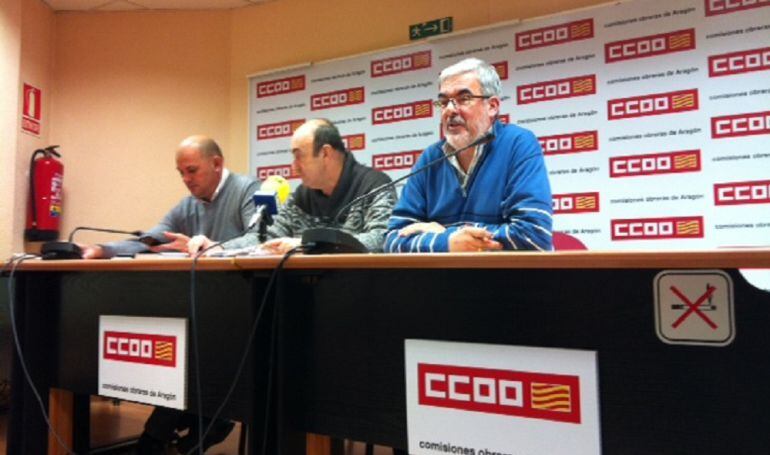 Rueda de prensa de Comisiones Obreras, en la que han explicado su postura tras no ratificar el acuerdo con el Gobierno de Aragón
