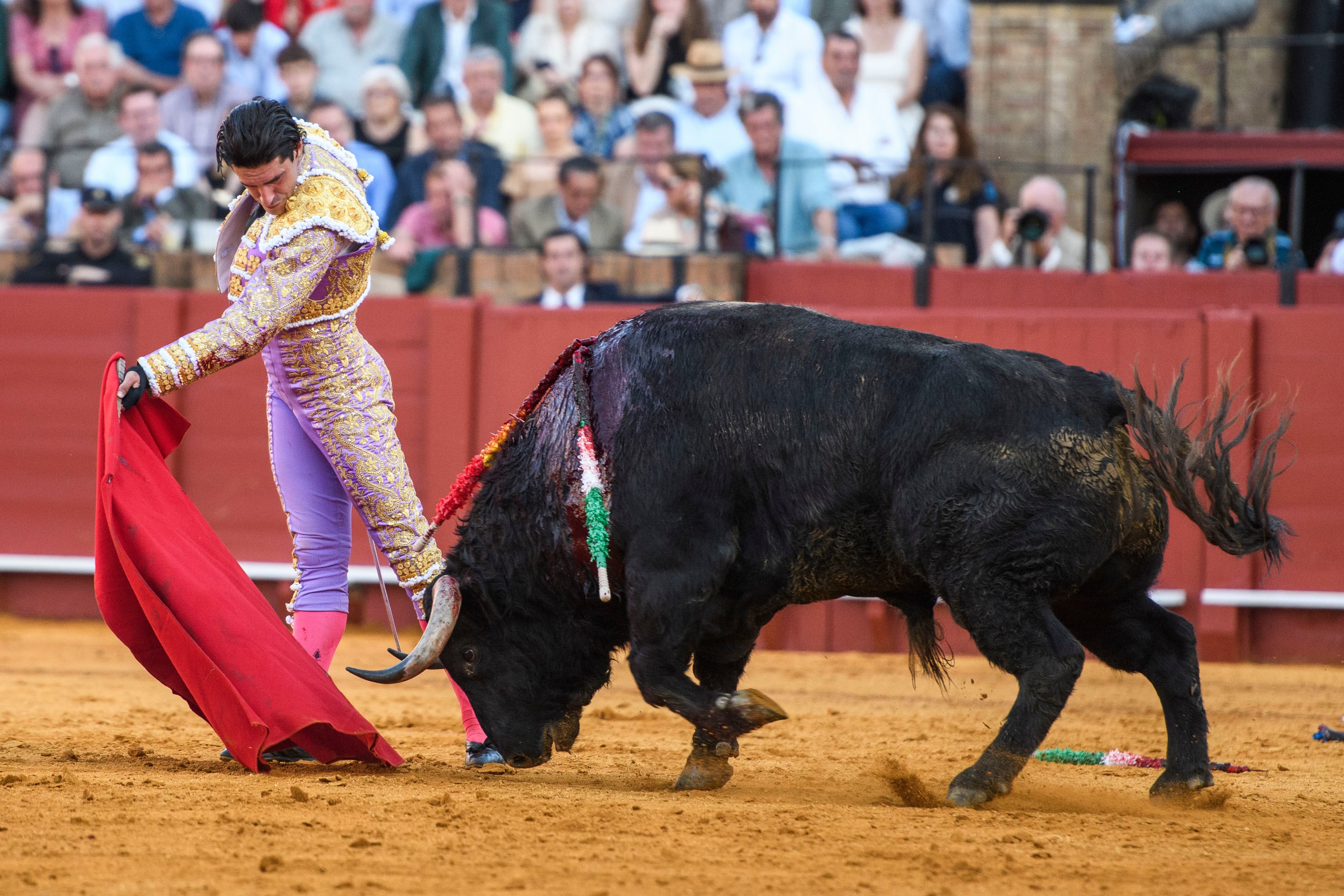 SEVILLA. 17/04/2026. - El diestro Alejandro Talavante en su faena al segundo de su lote durante la corrida de séptima de abono que se ha celebrado este viernes en la Plaza de Toros de La Maestranza, en Sevilla. EFE/ Raúl Caro.