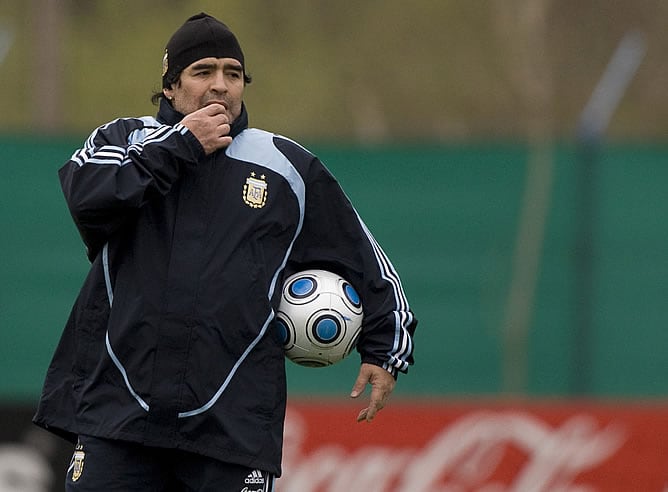 Maradona, durante un entrenamiento de la selección de Argentina