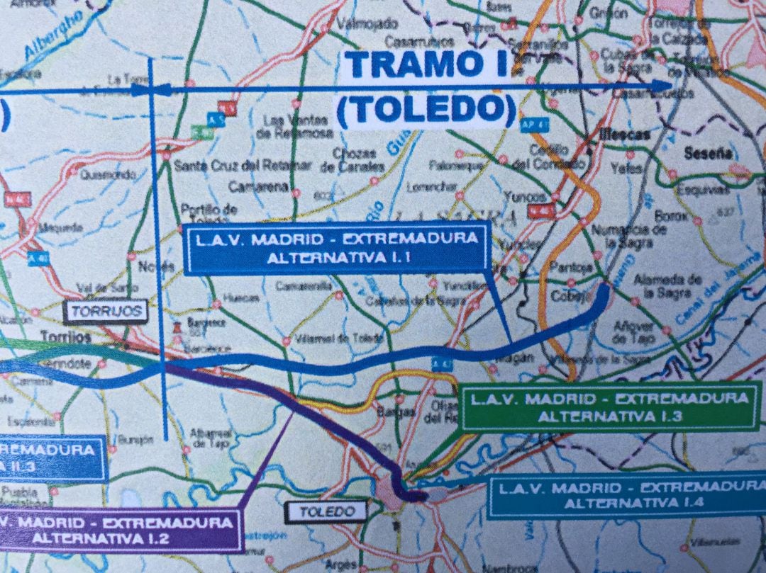 Detalle de las alternativas de la línea a su paso por Toledo