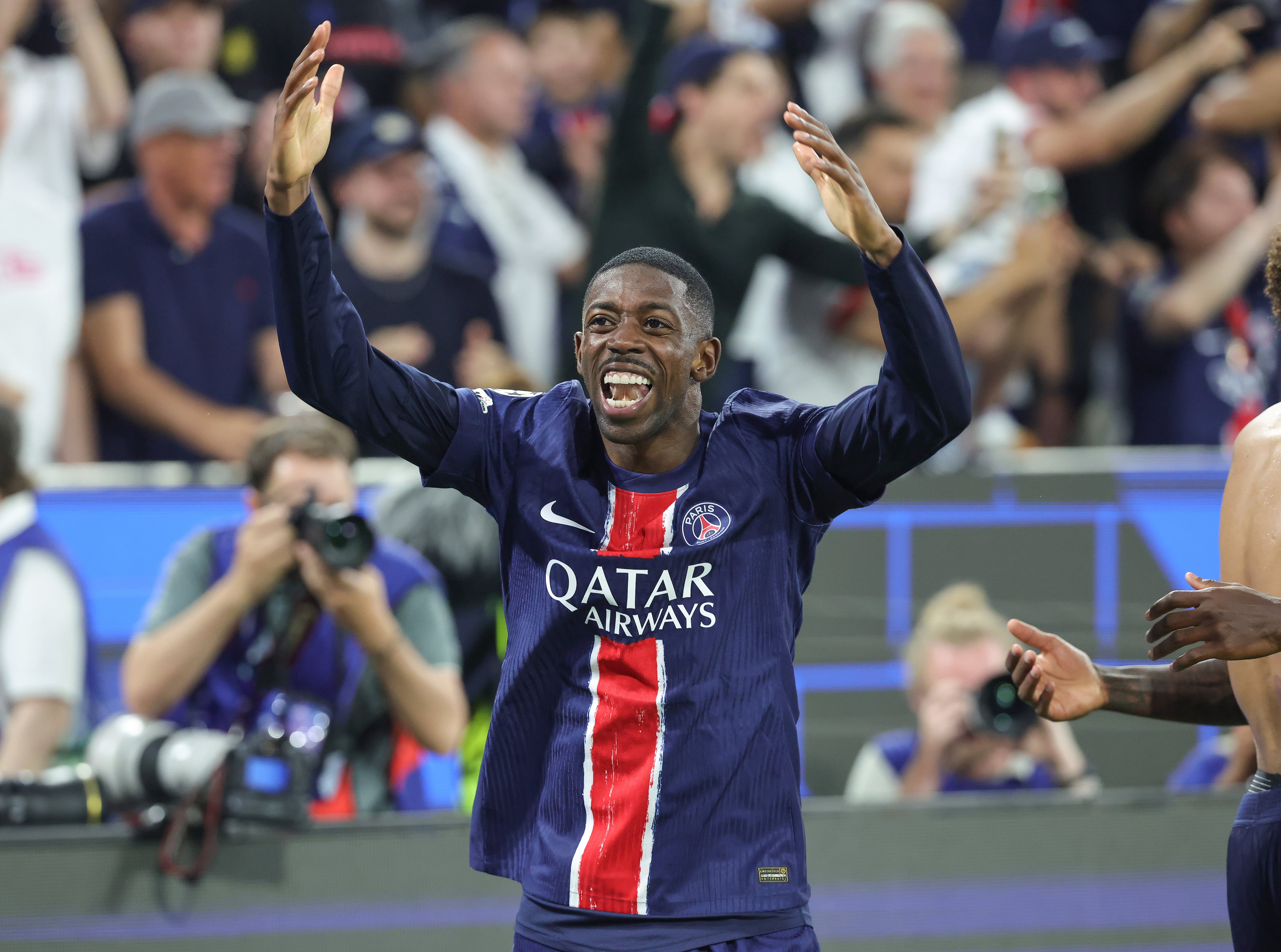 Ousmane Dembelé, festejando la UEFA Champions League