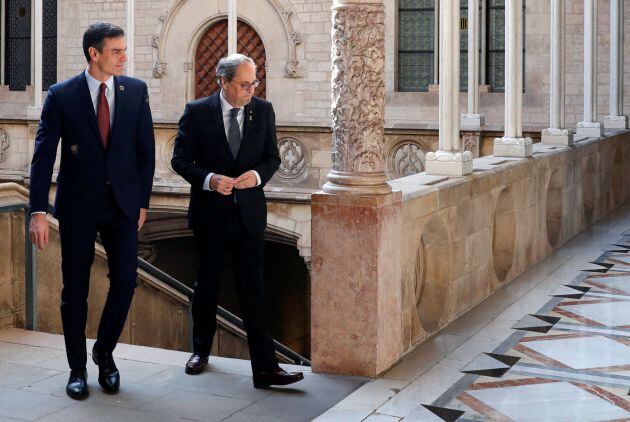 Sánchez y Torra, en el Palau de la Generalitat.