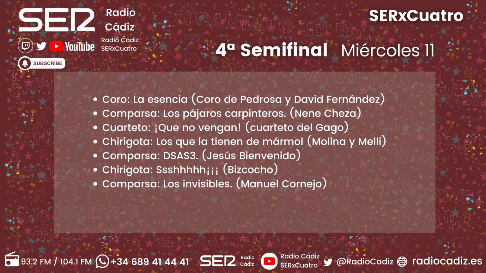 Orden de actuación de la última sesión de Semifinales del COAC 2026.