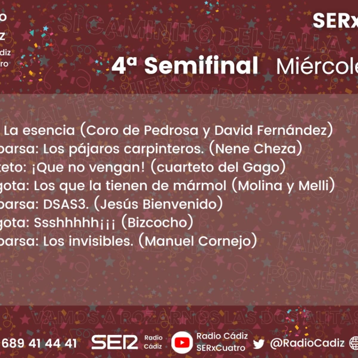 COAC 2026, EN DIRECTO: Vive la cuarta y última sesión de Semifinales de este miércoles, 11 de febrero, en Radio Cádiz, con el Fallo de Jurado a la Gran Final