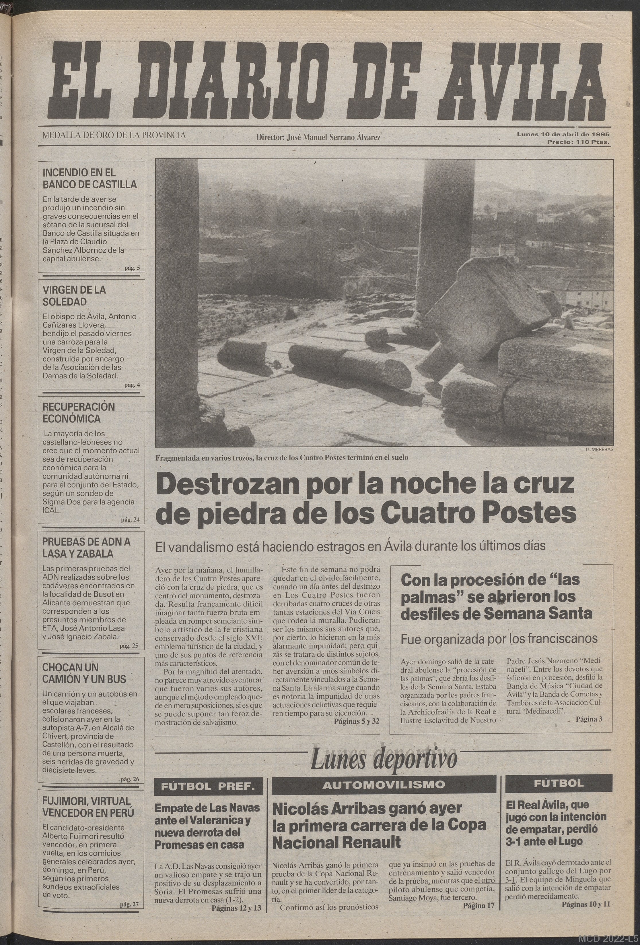 Portada del Diario de Ávila que informaba del suceso