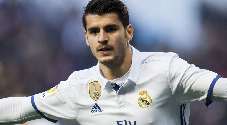 Morata celebra un gol con el Madrid