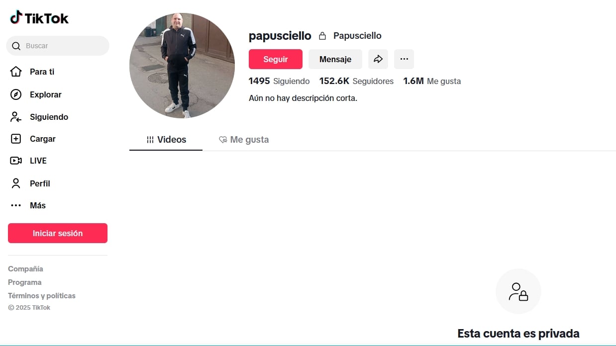 La cuenta de Tik Tok de &#039;Papusciello&#039; ha pasado a ser privada