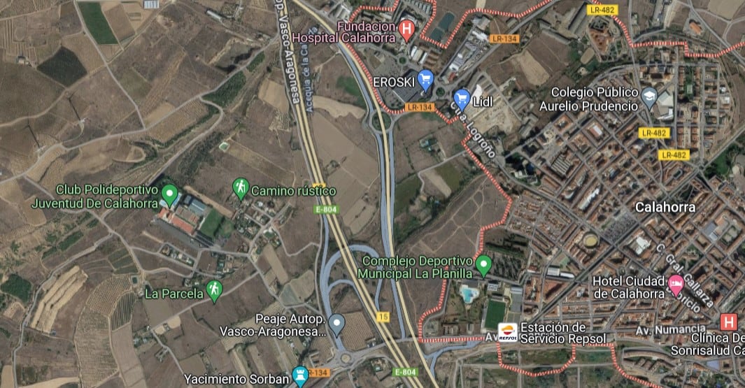 Zona de actuación de mejora de los enlaces entre la N-232 y la AP-68 en Calahorra