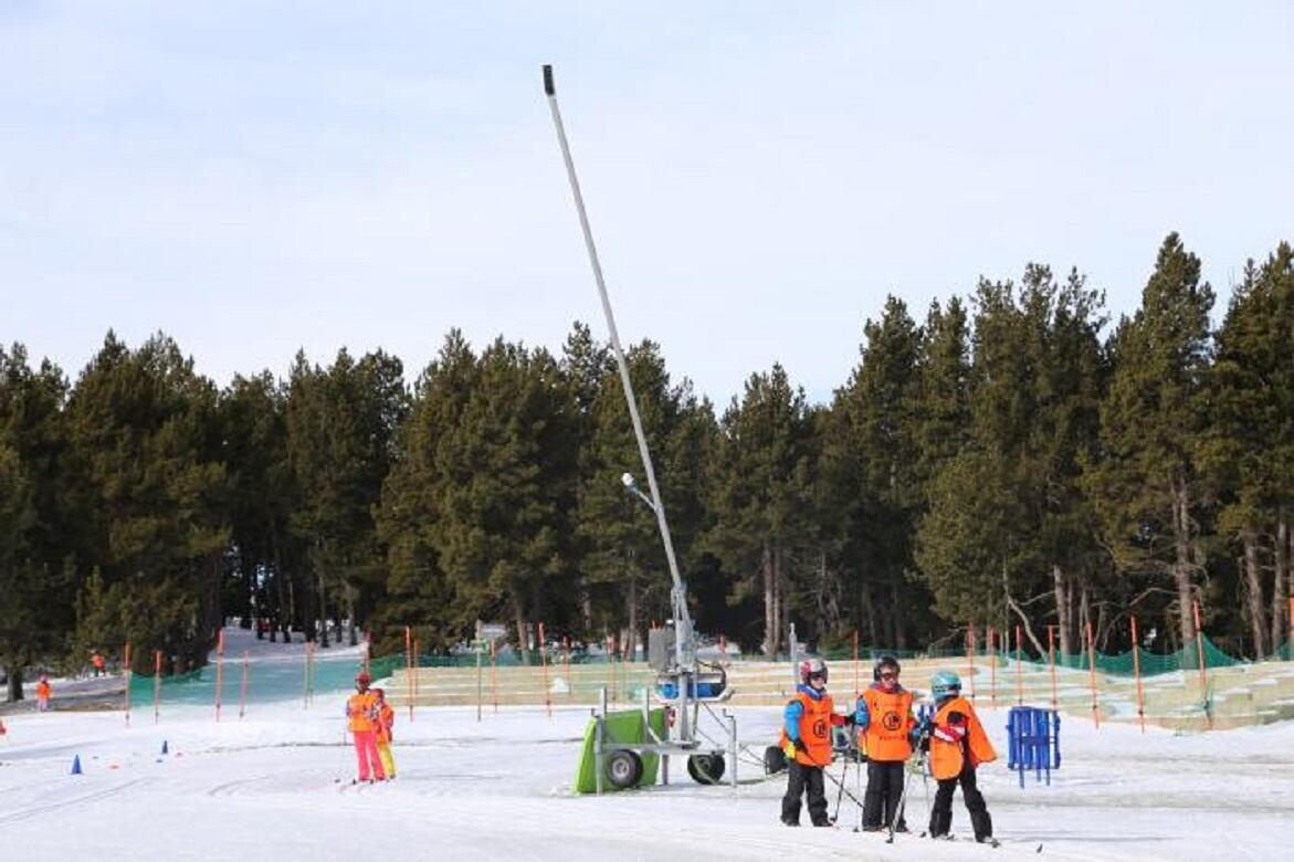 Un grup d'escolars practicant l'esquí de fons a Naturland.