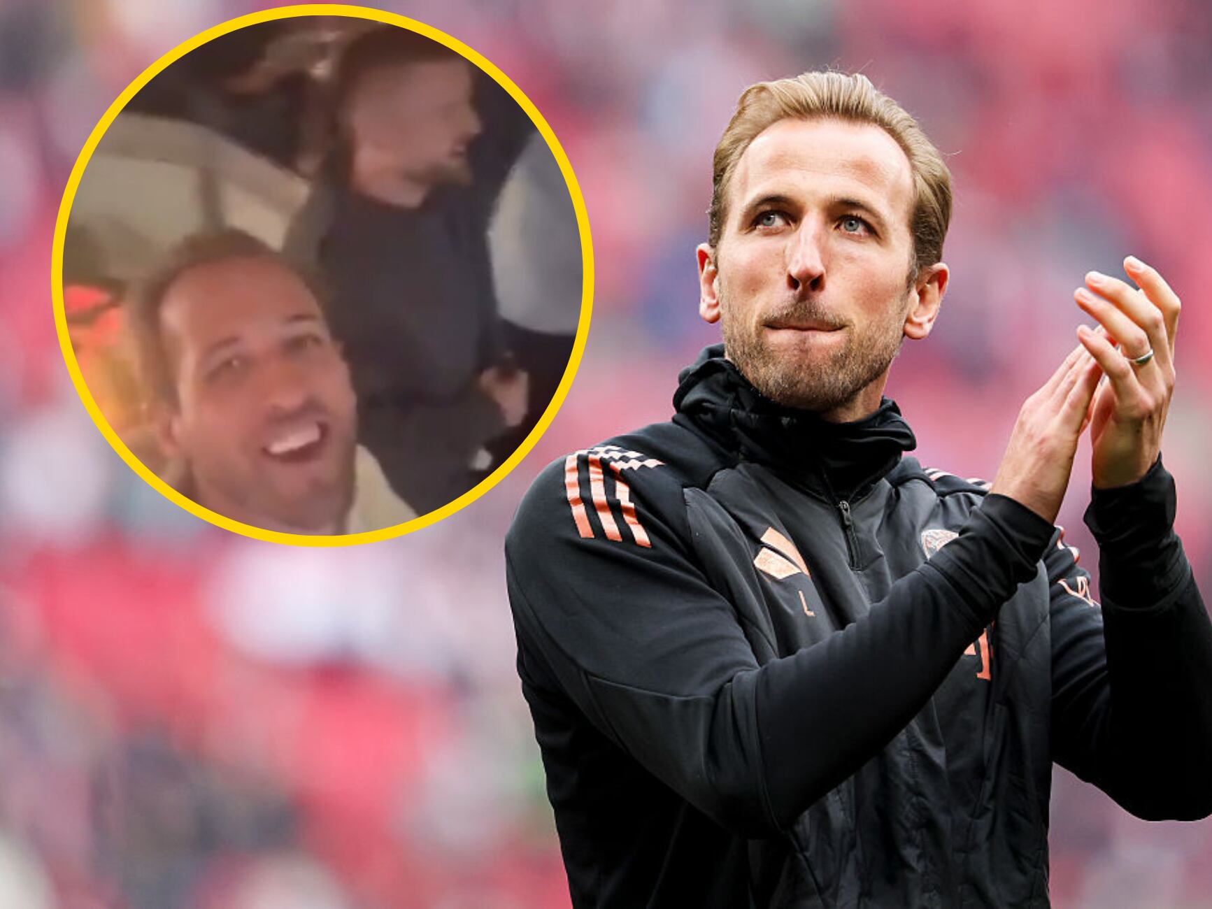 Harry Kane celebra el título en el círculo, mientras se encuentra aplaudiendo de fondo