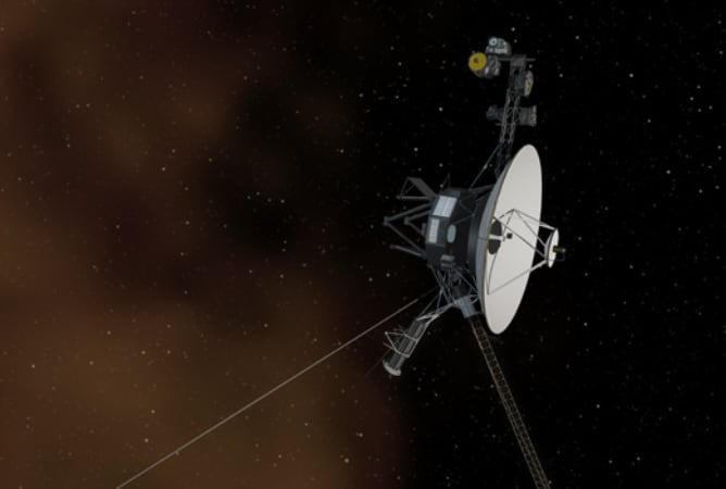 Diseño conceptual de la sonda Voyager 1 en el espacio