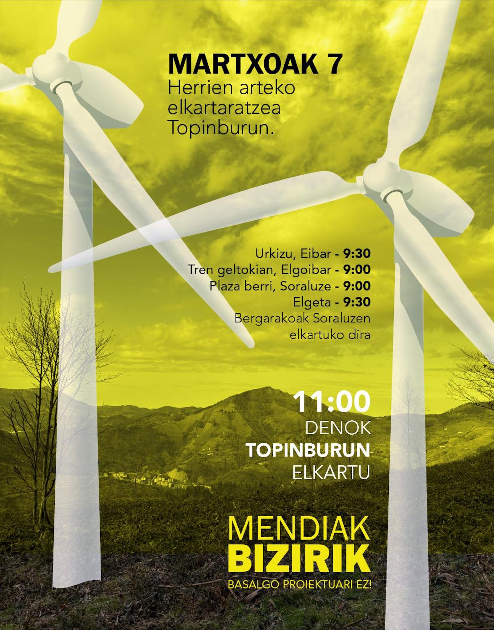 El cartel que anuncia la marcha montañera a las 11:00 de la mañana en Topinburu