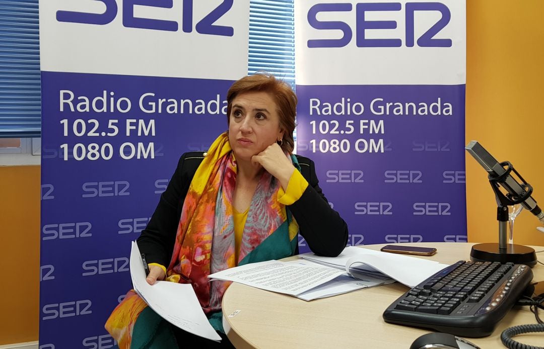 La senadora del PSOE por Granada, Sandra García, en los estudios de Radio Granada cuando era delegada del Gobierno de la Junta de Andalucía en la provincia de Granada
