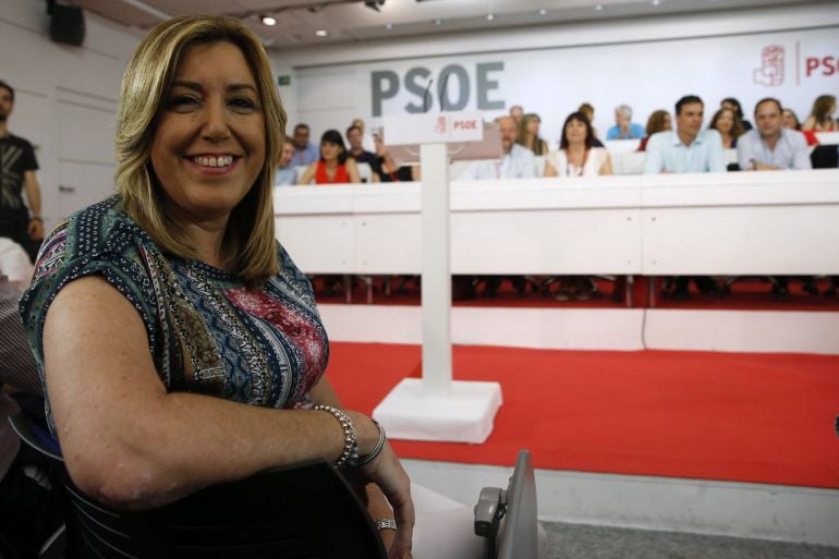 La presidenta de Andalucía, Susana Díaz, durante la reunión hoy del Comité Federal del PSOE para fijar su postura sobre la formación de gobierno tras las elecciones generales.