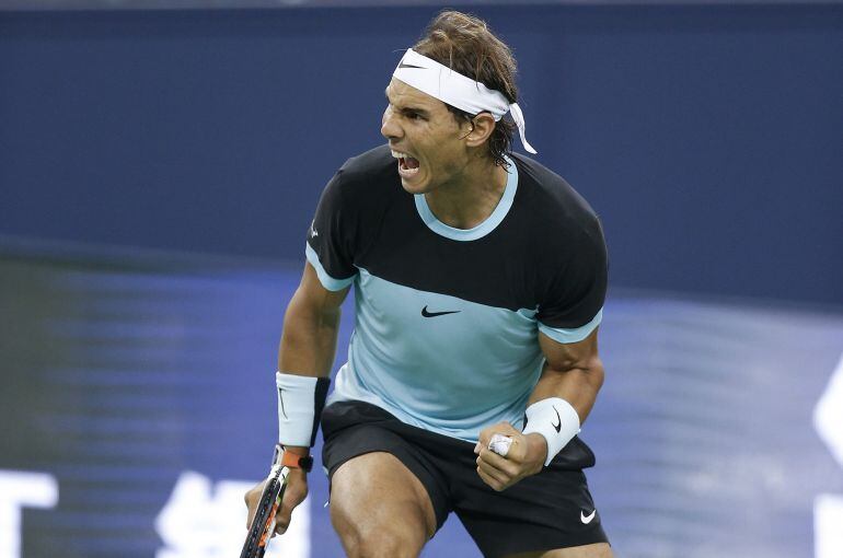 Rafael Nadal celebra un punto conseguido ante Ivo Karlovic.