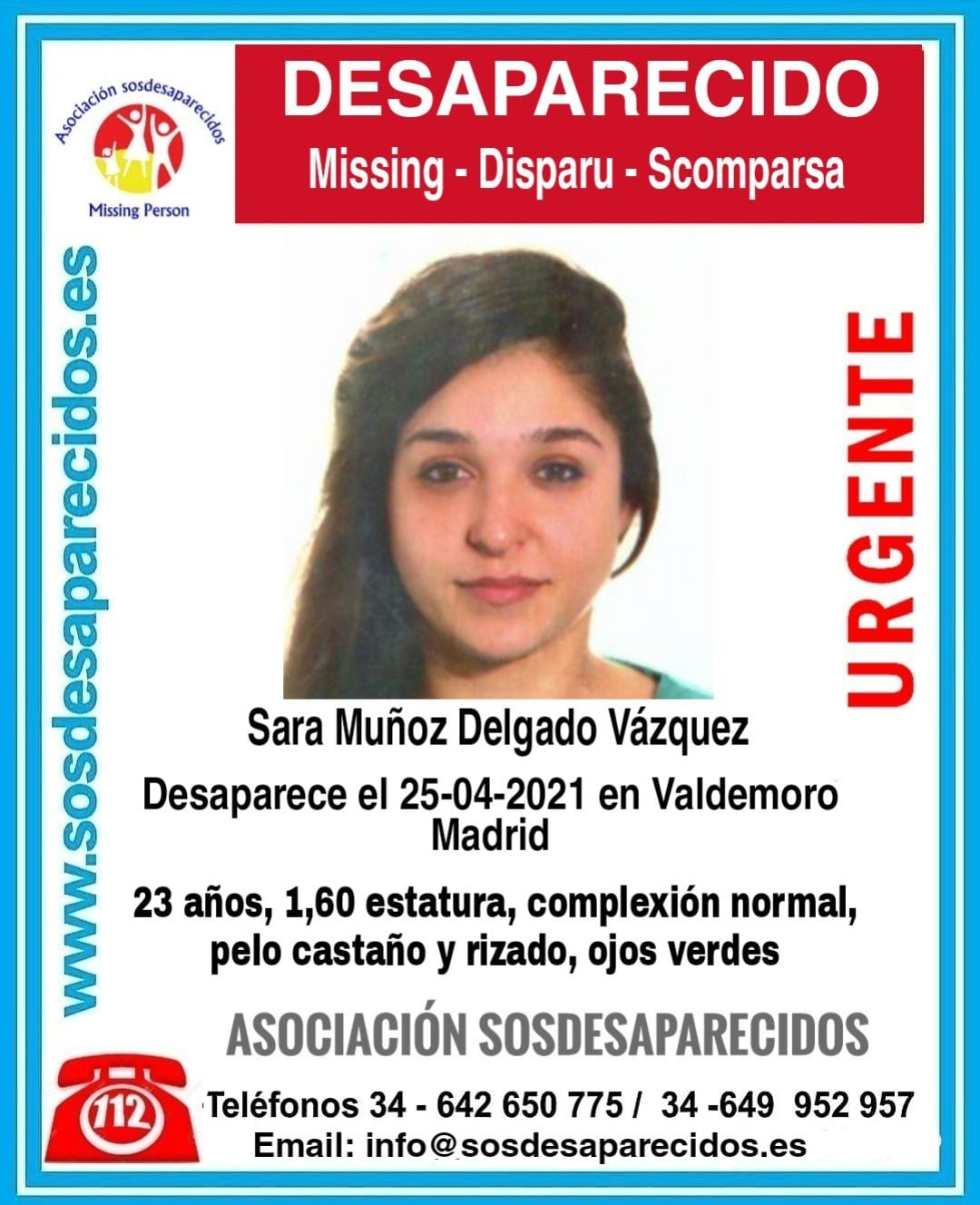 Si tienen más información pueden facilitarla en los teléfonos 642650775 o 649952957 o en el mail info@sosdesaparecidos.es