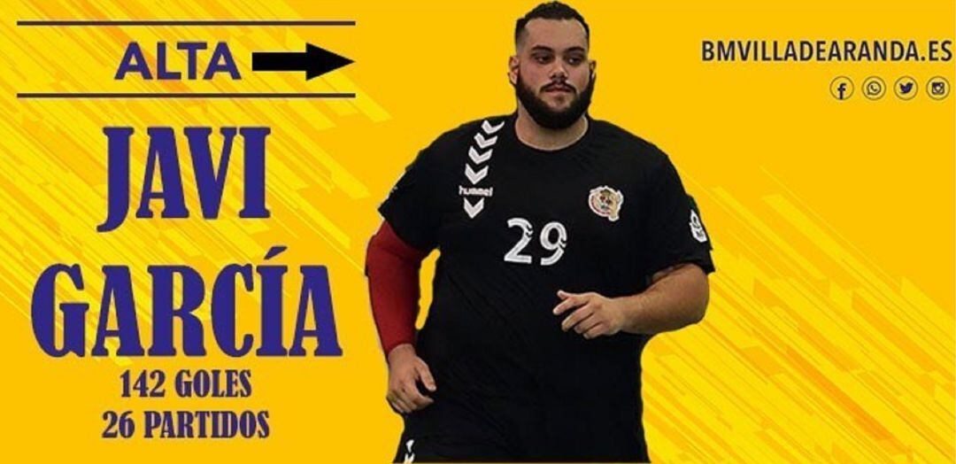Montaje del anuncio del fichaje de Javi García por el Villa de Aranda.