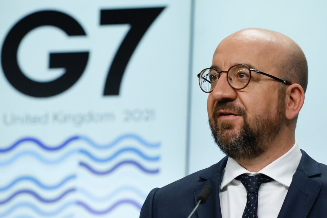 El presidente del Consejo Europeo, Charles Michel, durante una conferencia en la Cumbre del G7