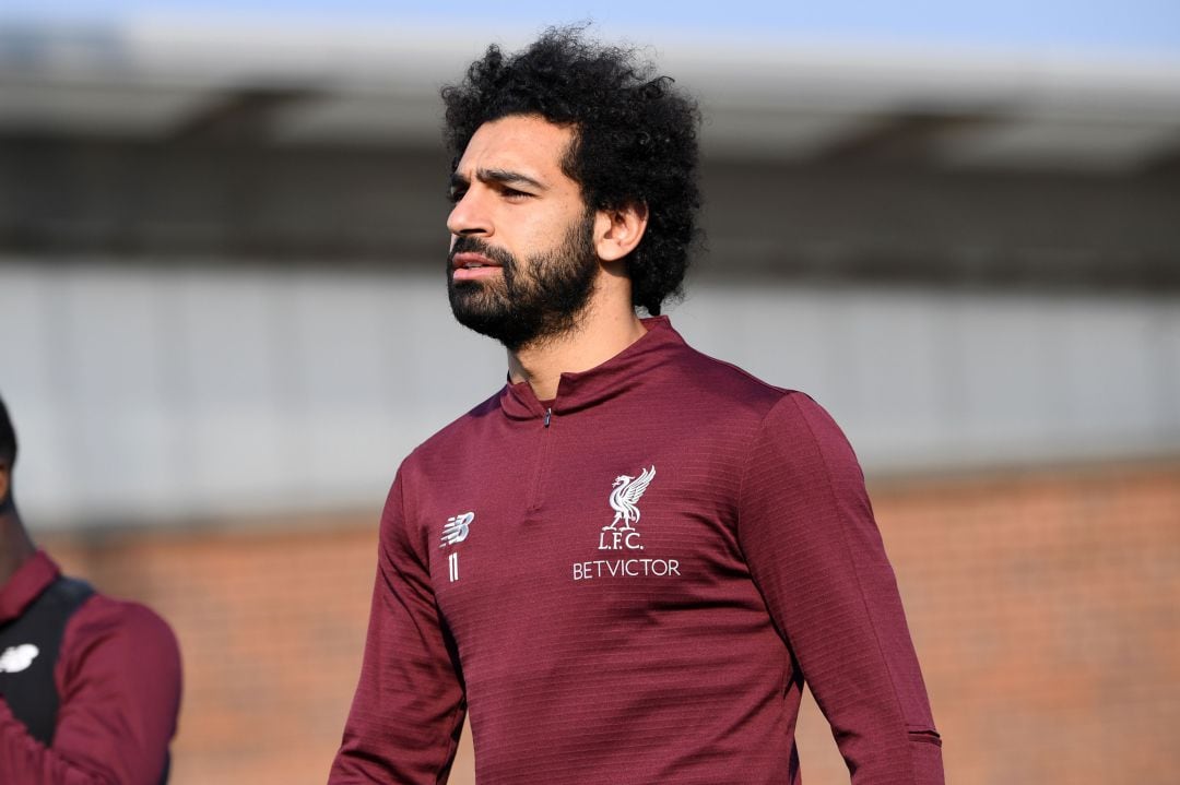 Salah, durante un entrenamiento con el Liverpool 