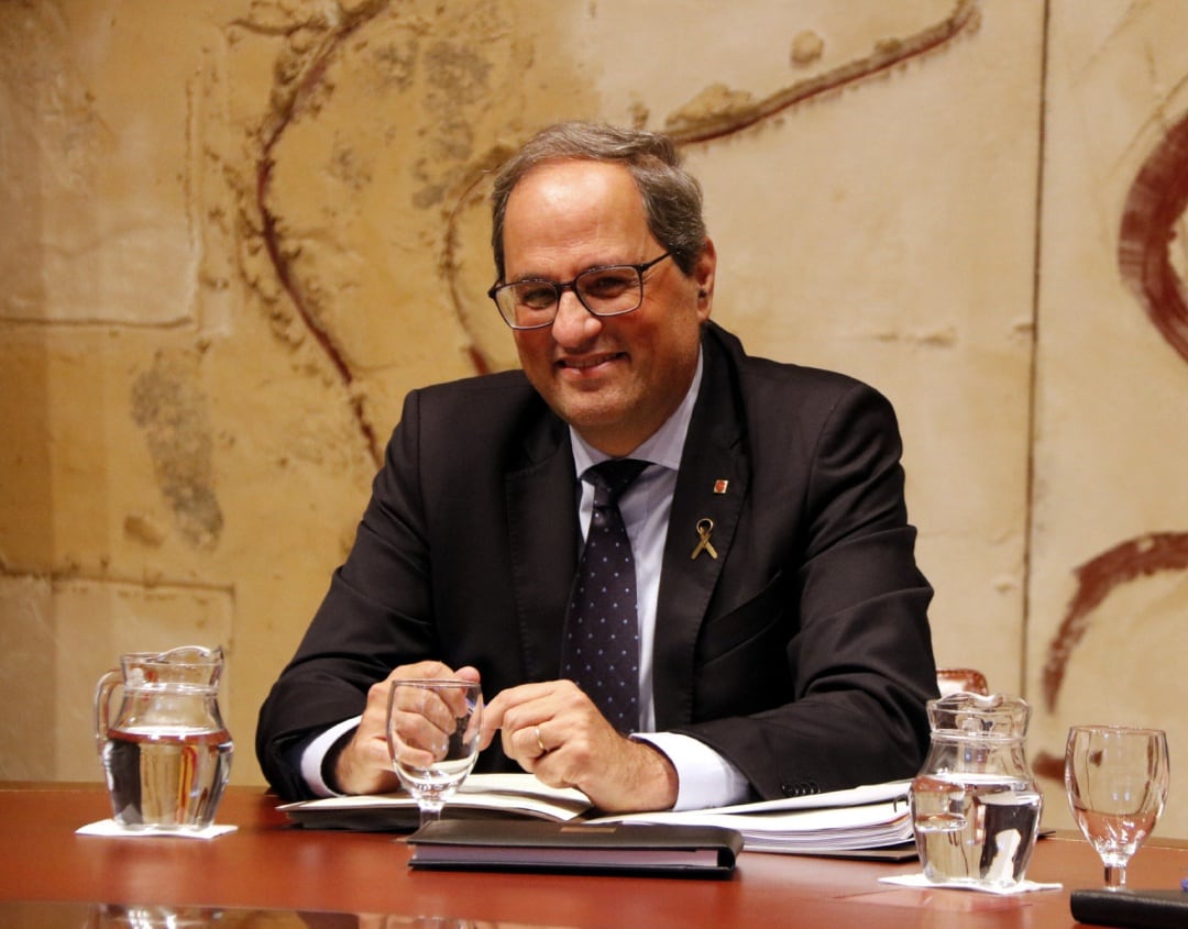 El presidente de la Generalitat Quim Torra, este martes, en la reunión del consejo ejecutivo