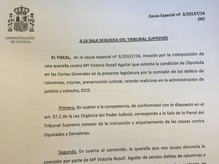 Petición del Fiscal dirigida a la Sala Segunda del Tribunal Supremo. 