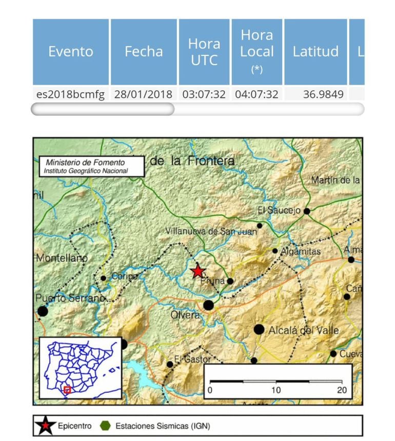 Terremoto en Olvera esta madrugada