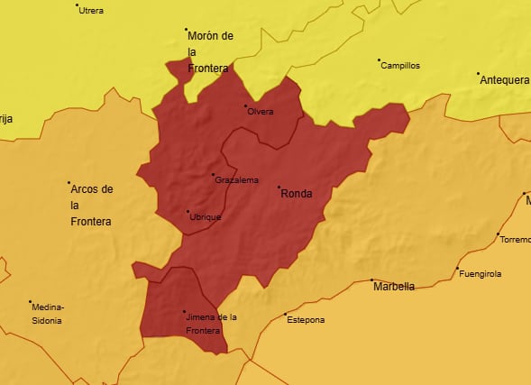 Aviso rojo en la comarca de Ronda