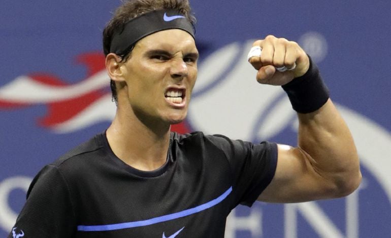 El español Rafa Nadal celebra su victoria ante Andreas Seppi en el Abierto de Estados Unidos.