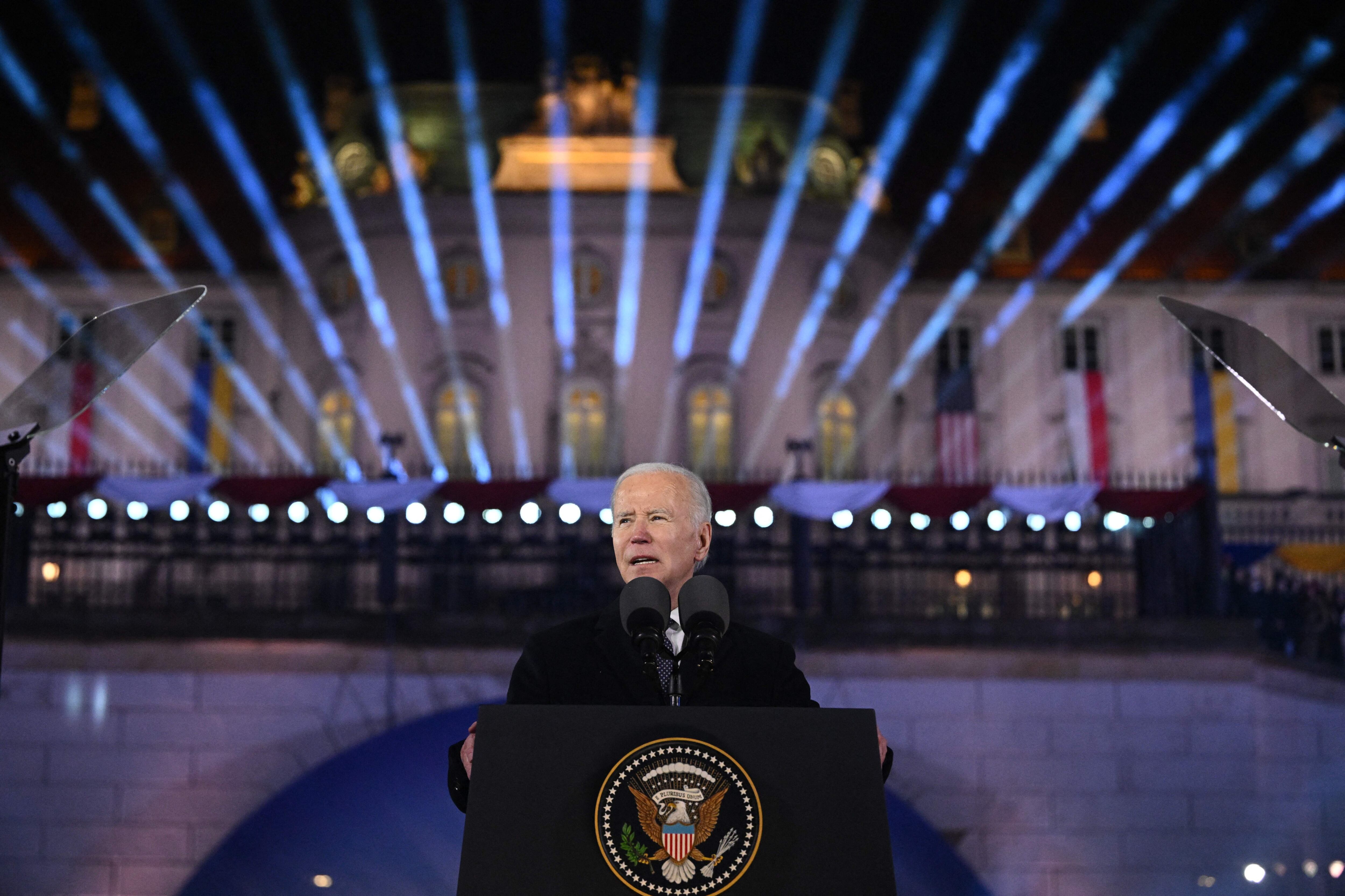 Joe Biden durante su discurso en Varsovia (Polonia)