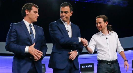 Rivera, Sánchez e Iglesias, durante un debate anterior al 20-D.