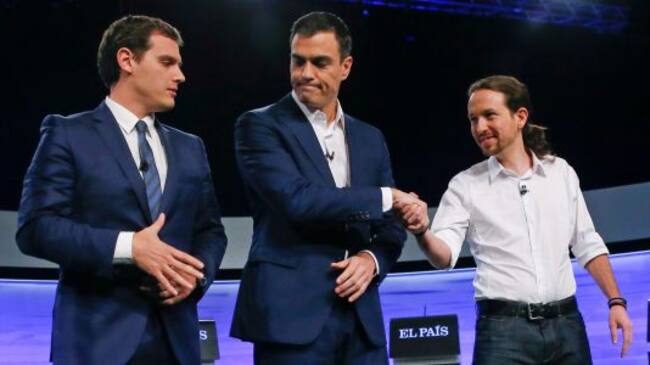 Rivera, Sánchez e Iglesias, durante un debate anterior al 20-D.