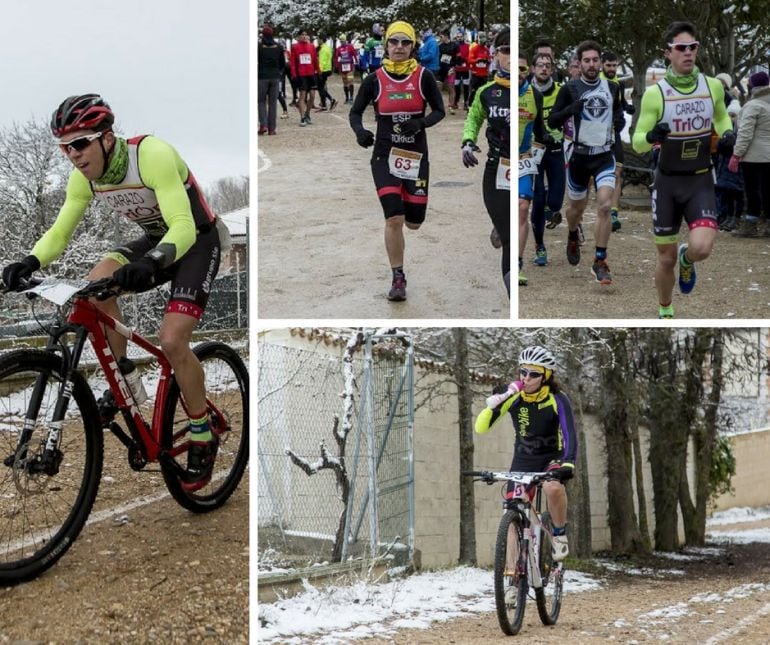 Efrén Carazo y Marina Peña, ganadores de la prueba, durante los segmentos a pie y en bici.