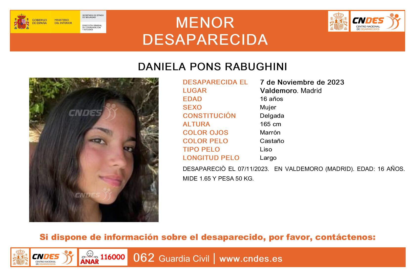 Daniela Pons, menor desaparecida en Valdemoro