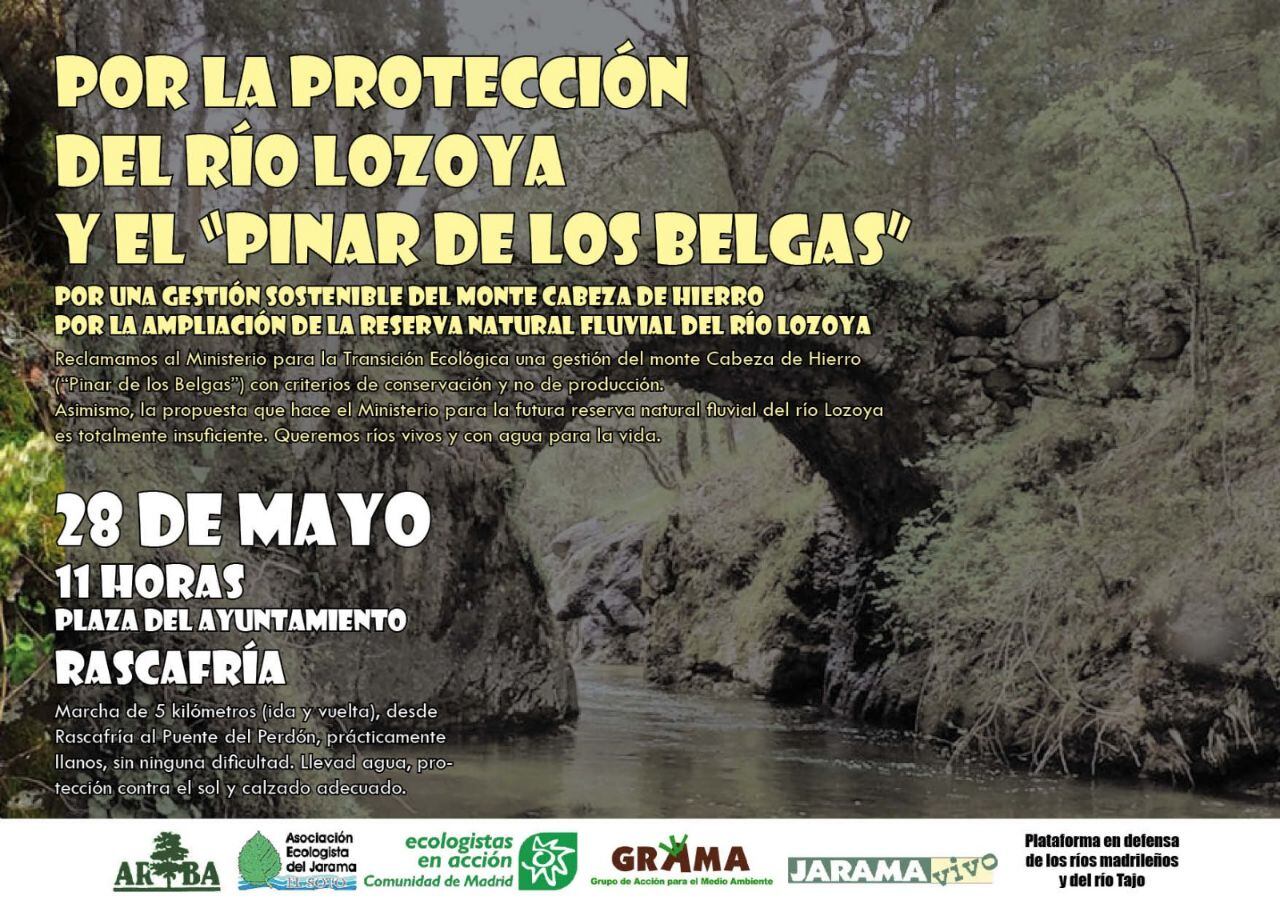 Cartel de la marcha &#039;Por la protección del río Lozoya y el Pinar de los Belgas&#039;